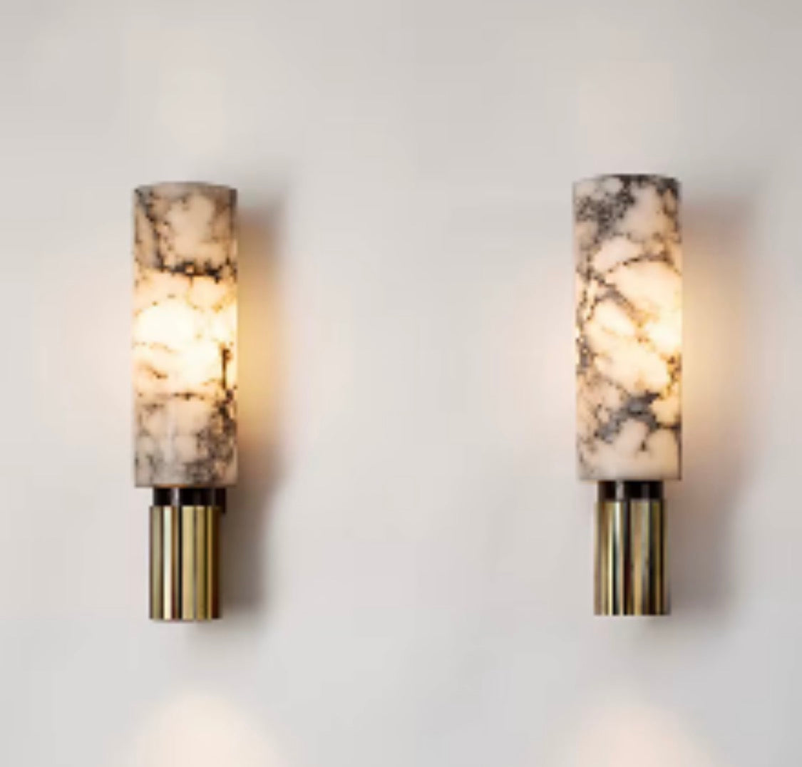 Cylindrical Copper Alabaster Wall Sconce