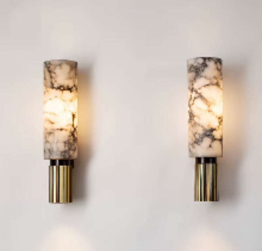 Cylindrical Copper Alabaster Wall Sconce