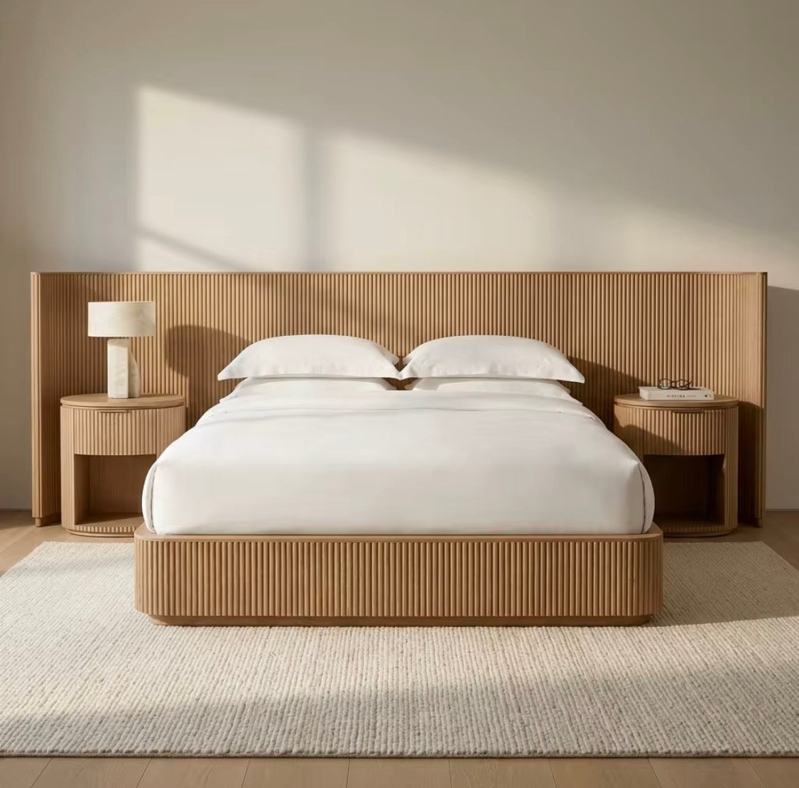 Fluted wooden Bed Set