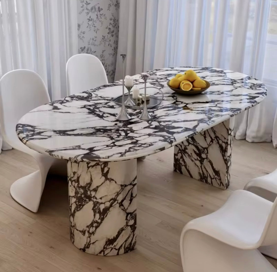Oval marble slab dining table