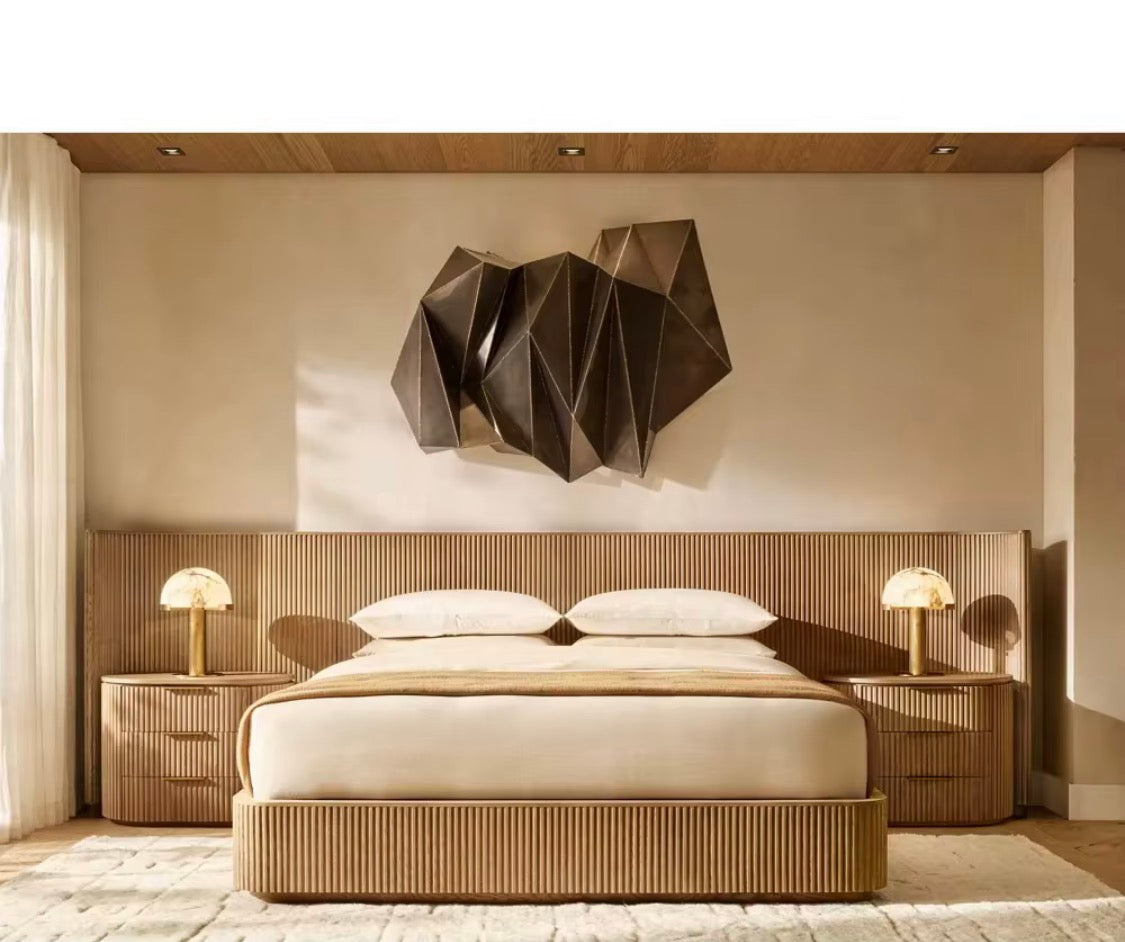 Fluted wooden Bed Set