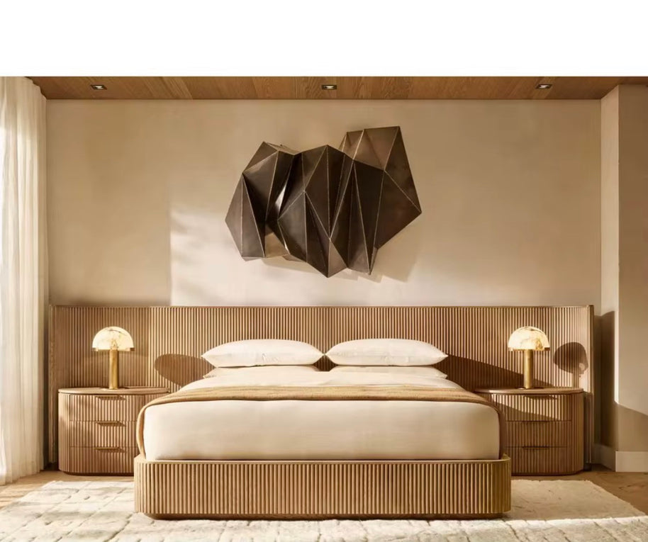 Fluted wooden Bed Set