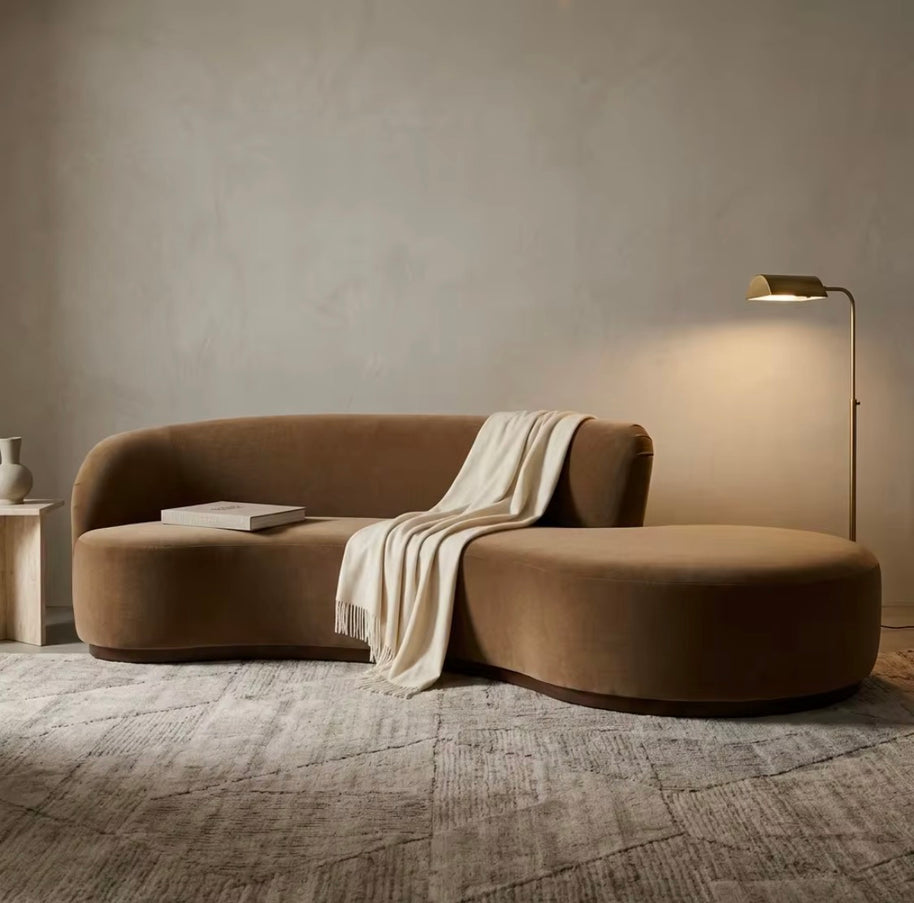 Curved velvet chaise
