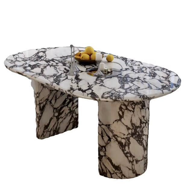 Oval marble slab dining table