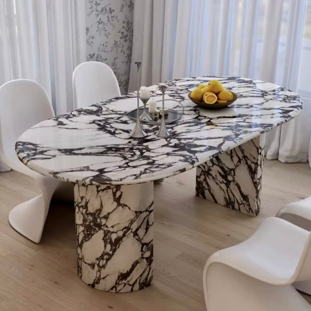 Oval marble slab dining table